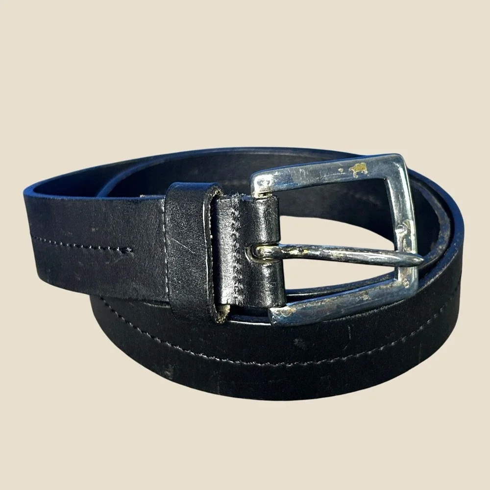 Tommy Hilfiger Mens Black Genuine Leather Belt Sz 38 Classic Everyday Minimalist